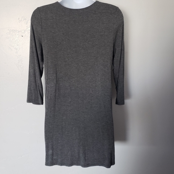 Noble U NWOT Small Charcoal Grey Long Sleeve Dress Keyhole Neck Strappy Top - Picture 5 of 7